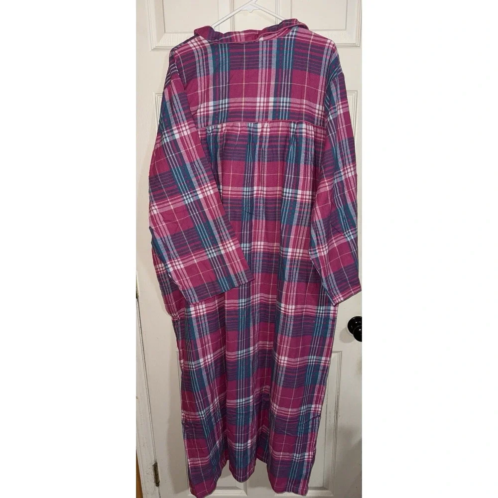 Vintage Flannel Nightgown  Anthony Richard 6x Granny Pink Plaid  100% Cotton - Picture 2 of 4
